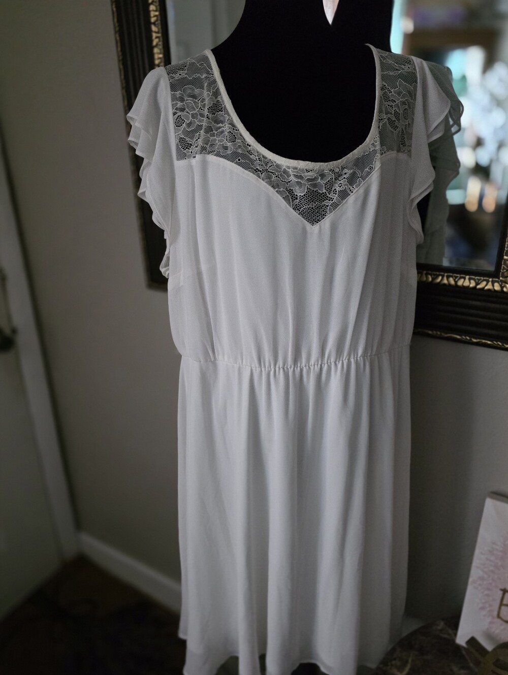 Torrid White Lace-Yoke Flutter Sleeve Dress